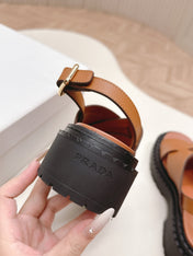PRADA 25S CRISSCROSS SANDALS IN LIGHT TAN CALFSKIN