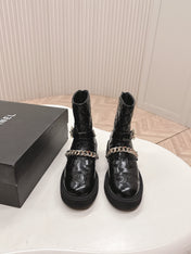 CHANEL ANKLE BOOTS 25S IN BLACK SHINY LAMBSKIN WITH GOLD HARDWARE