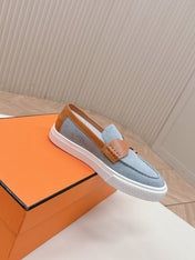 HM 25S SLIP-ON IN BLUE DENIM AND BROWN LAMBSKIN