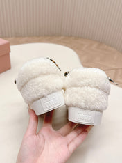 MIUMIU 25S SNEAKERS IN WHITE SHEARLING WITH LEOPARD-PRINT LACES