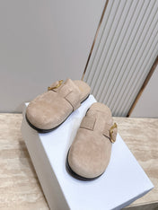 DIOR 26S BUCKLE MULE LOAFERS IN BEIGE SUEDE GOLD HARDWARE