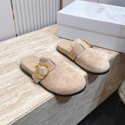DIOR 26S BUCKLE MULE LOAFERS IN BEIGE SUEDE GOLD HARDWARE