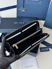 DIOR 25S SADDLE LONG ZIPPED WALLET 19 IN BLACK GRAINED CALFSKIN MARQUETRY