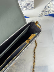 DIOR 25S MEDIUM SADDLE POUCH WITH CHAIN 21 IN GRAY DIOR OBLIQUE JACQUARD CANVAS