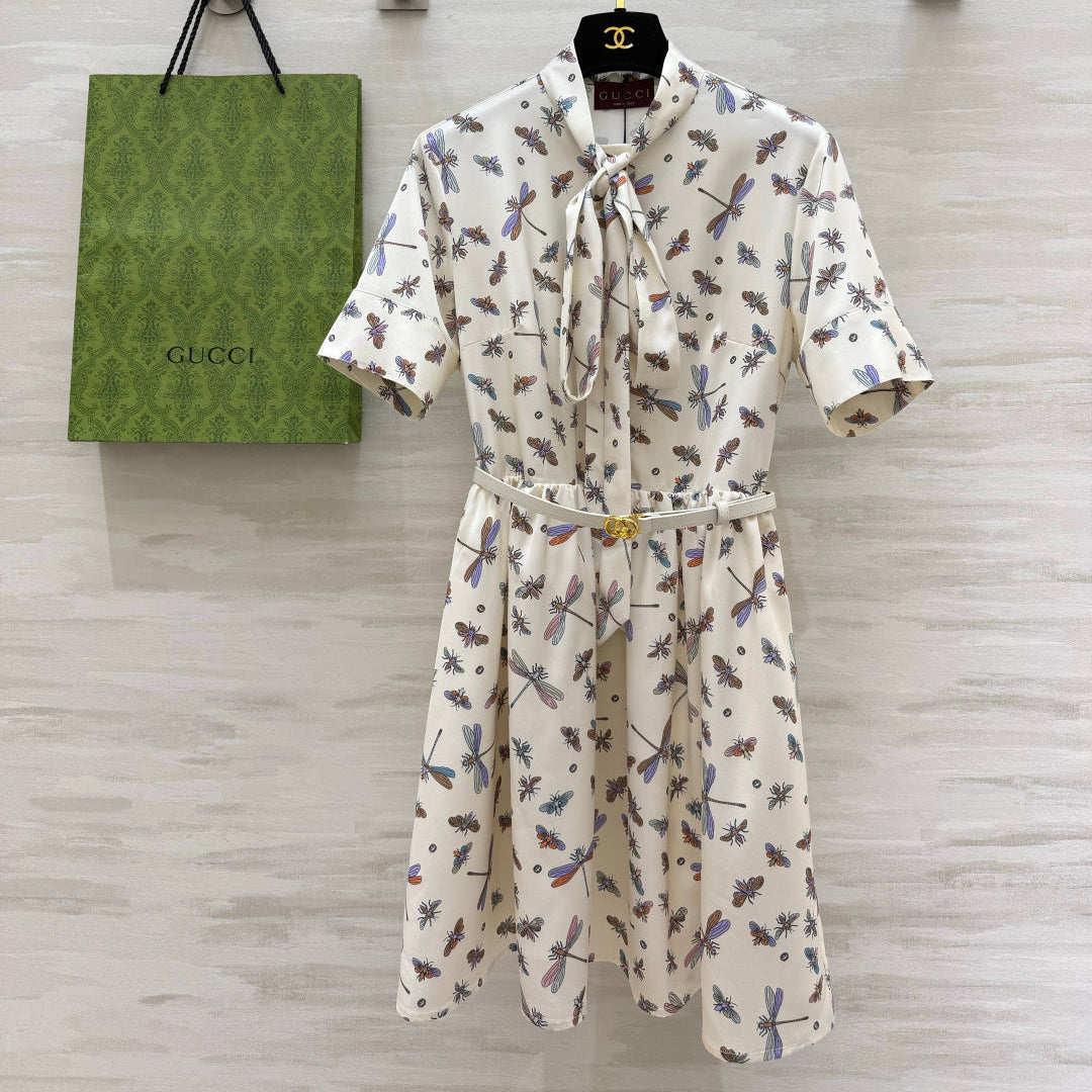 GUCCI 26S SHORT-SLEEVE BOW-TIE DRESS 409