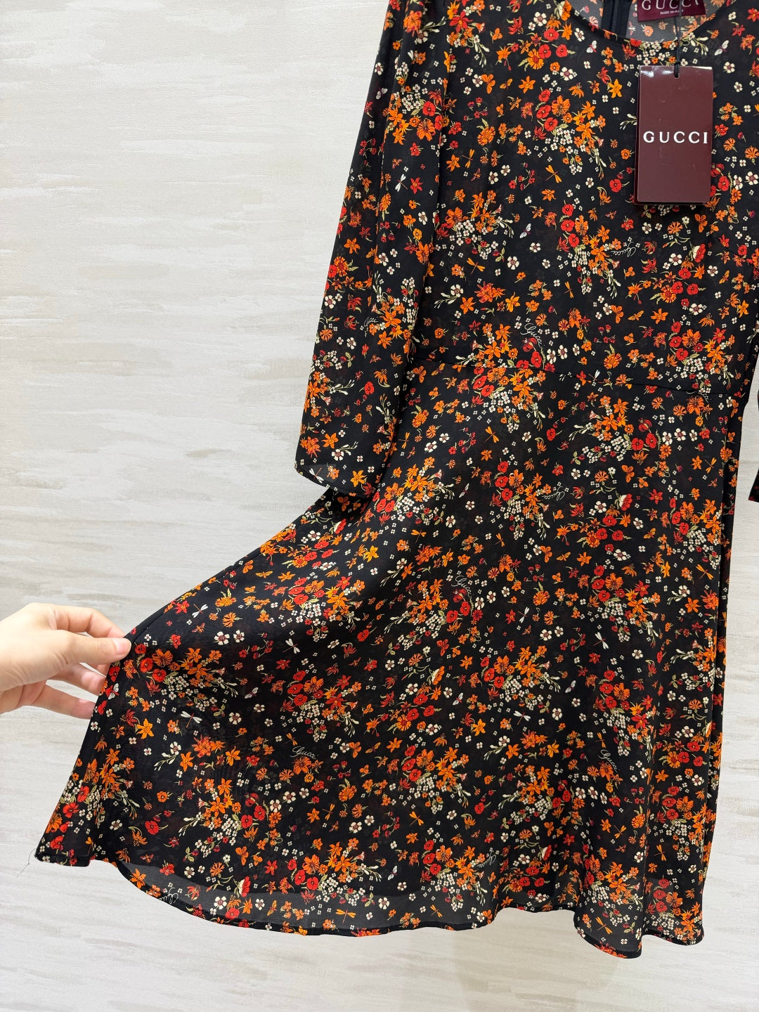 GUCCI 26S LONG-SLEEVE FLORAL A-LINE DRESS 399