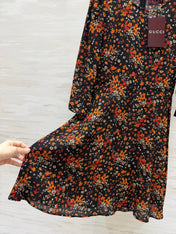 GUCCI 26S LONG-SLEEVE FLORAL A-LINE DRESS 399