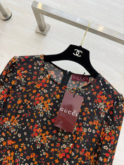 GUCCI 26S LONG-SLEEVE FLORAL A-LINE DRESS 399