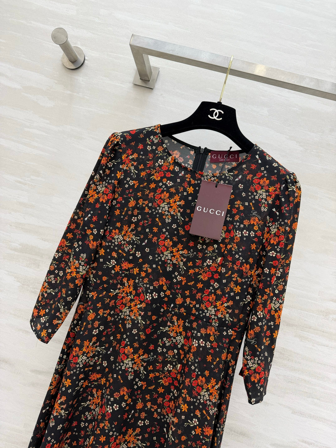GUCCI 26S LONG-SLEEVE FLORAL A-LINE DRESS 399