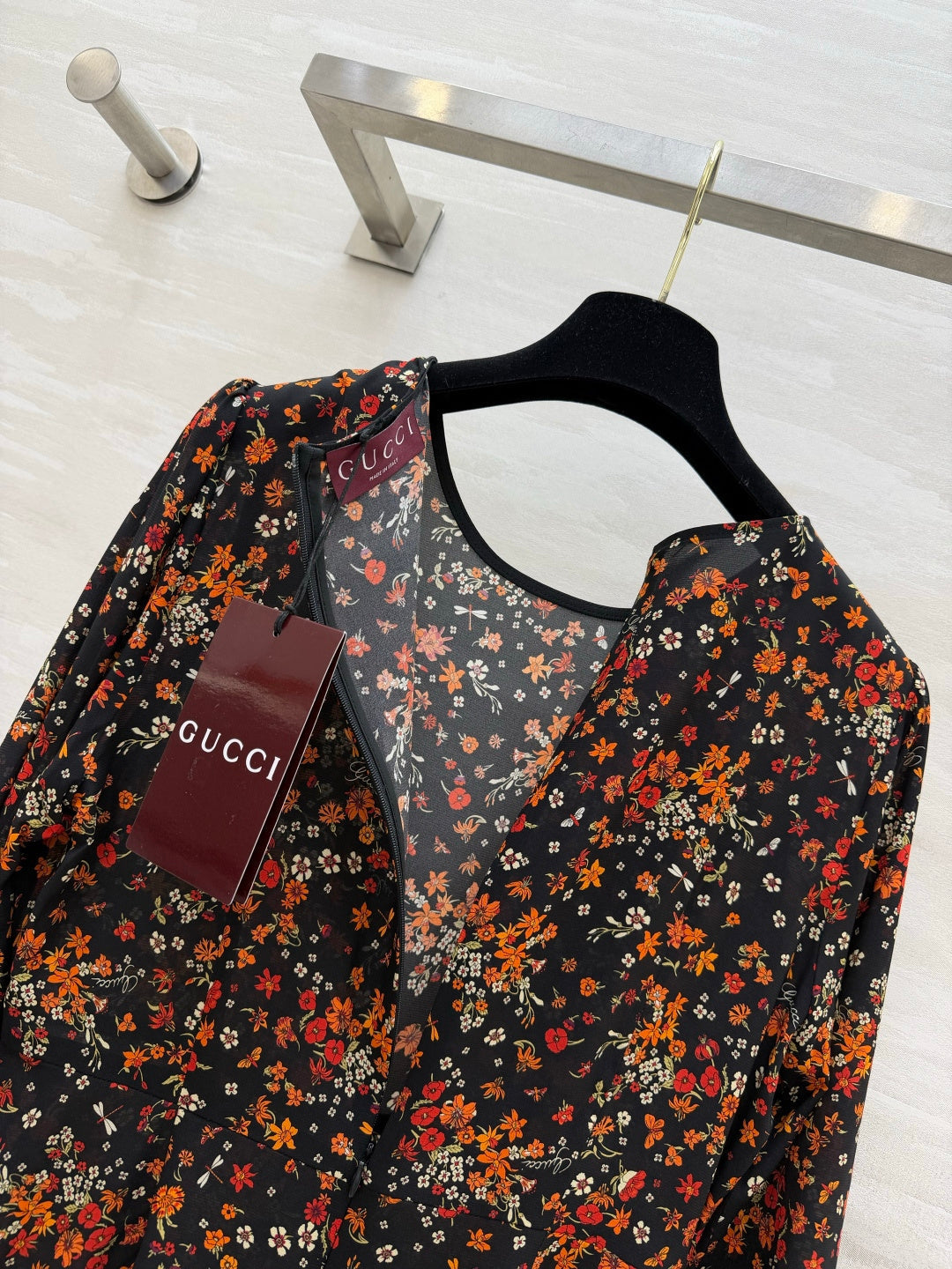 GUCCI 26S LONG-SLEEVE FLORAL A-LINE DRESS 399