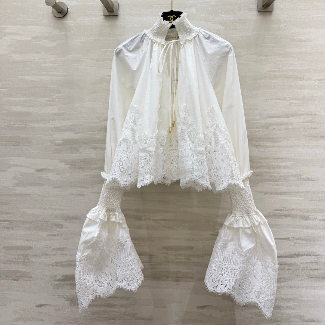 ZIMMERMANN 26S LACE-TRIM LONG-SLEEVE BLOUSE 246