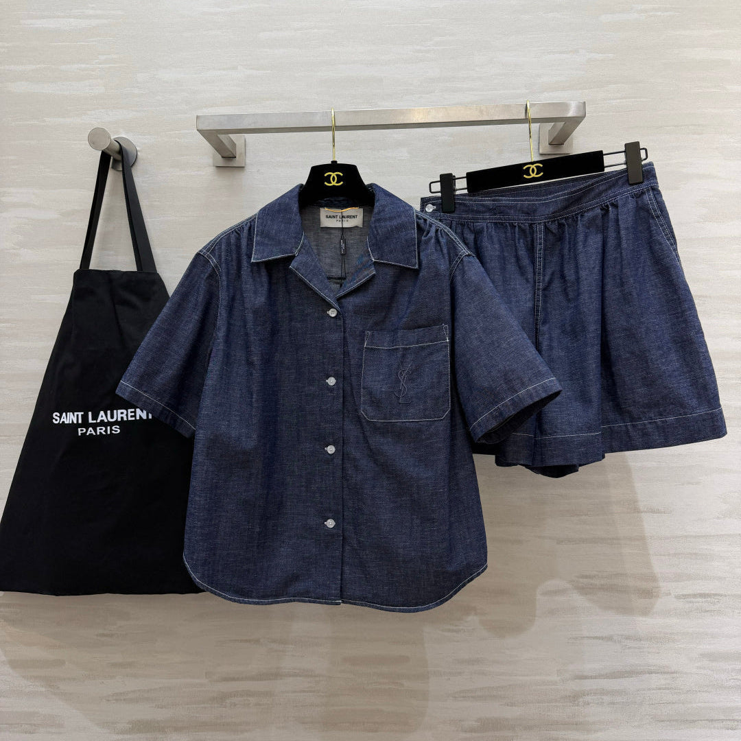YSL 26S SHORT SLEEVE DENIM SHIRT & SHORTS SET 437