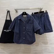 YSL 26S SHORT SLEEVE DENIM SHIRT & SHORTS SET 437