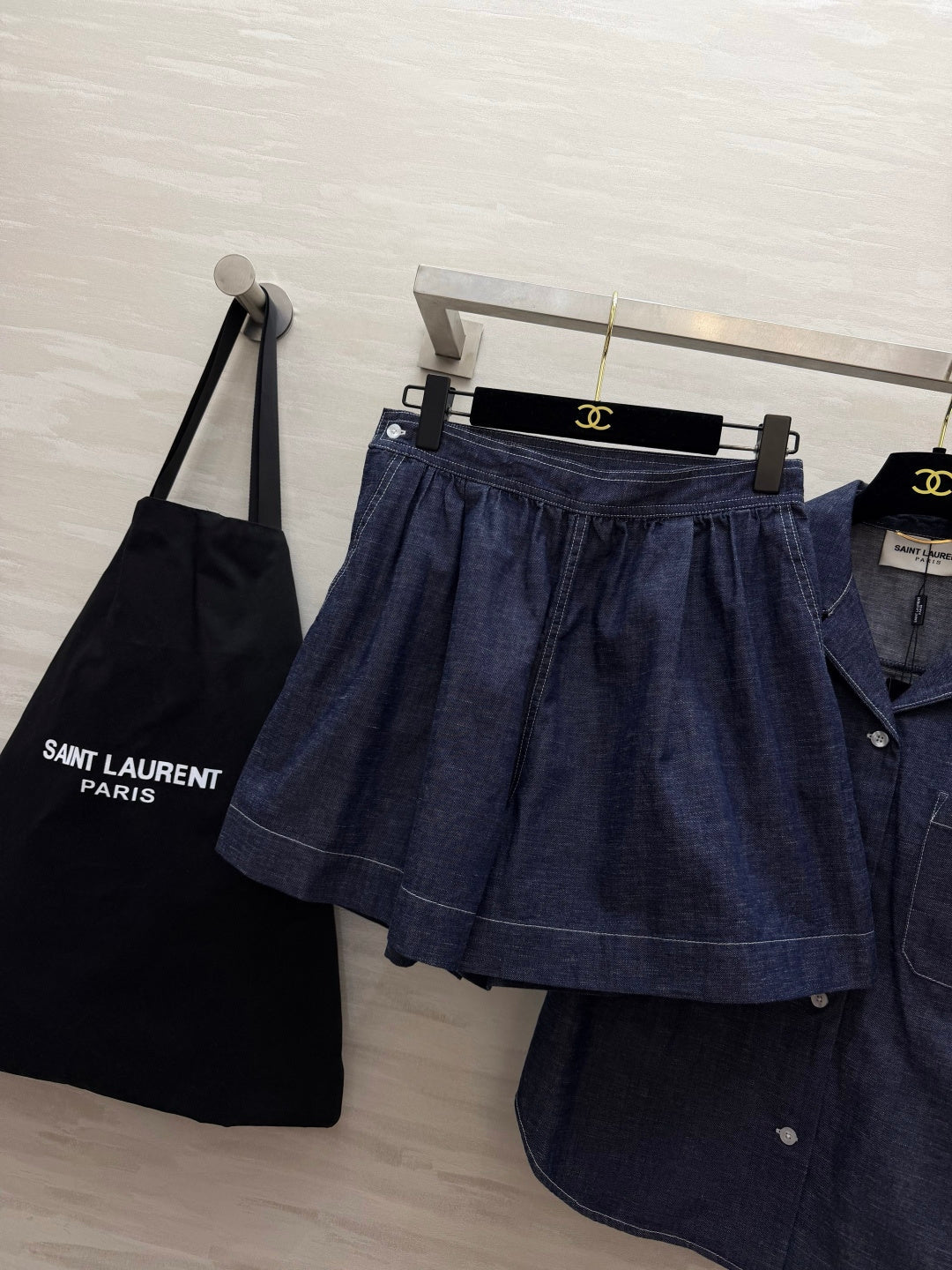 YSL 26S SHORT SLEEVE DENIM SHIRT & SHORTS SET 437