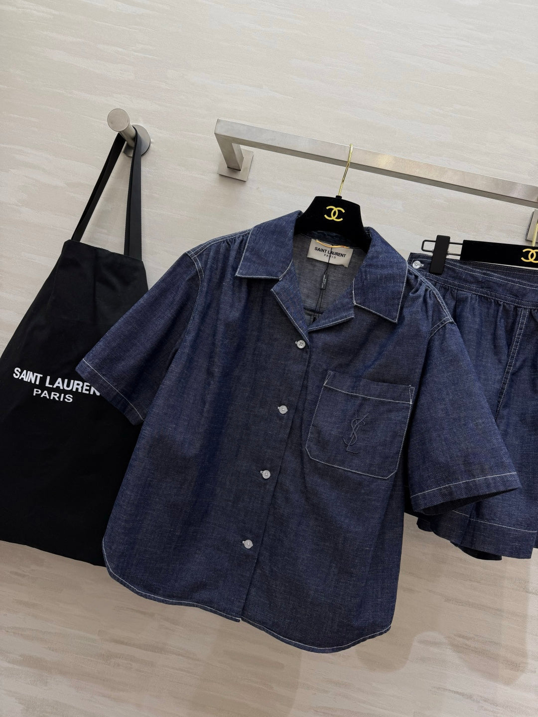 YSL 26S SHORT SLEEVE DENIM SHIRT & SHORTS SET 437