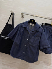 YSL 26S SHORT SLEEVE DENIM SHIRT & SHORTS SET 437