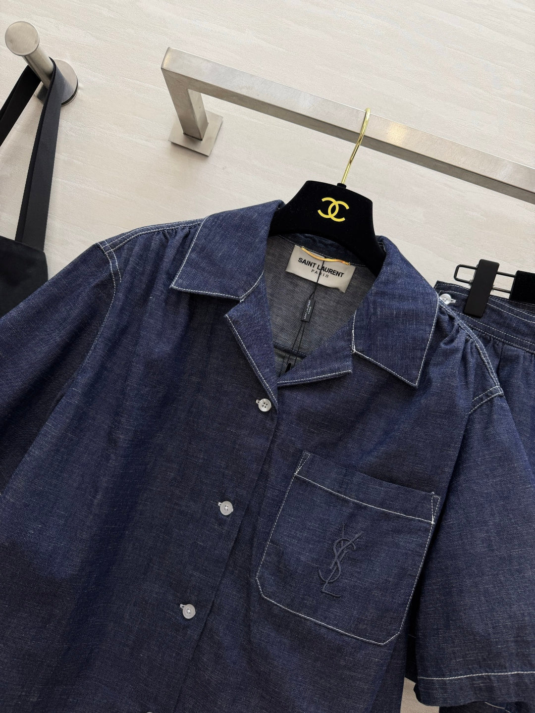 YSL 26S SHORT SLEEVE DENIM SHIRT & SHORTS SET 437