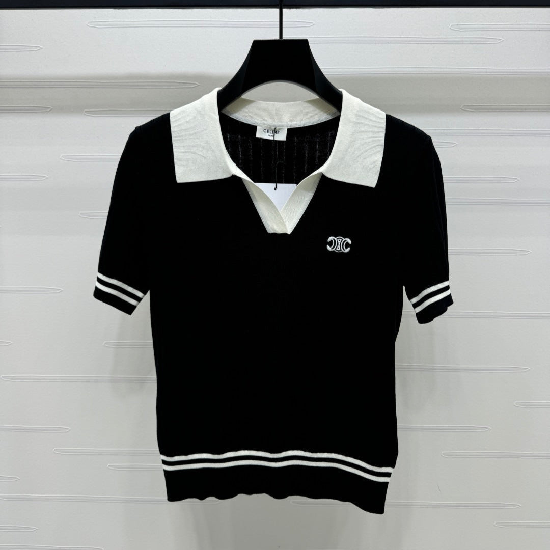 CELINE SHORT-SLEEVE KNIT TOP BLACK 274820