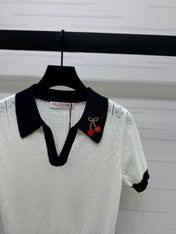 VALENTINO 25S HOLLOW V-NECK BLOUSE 264161