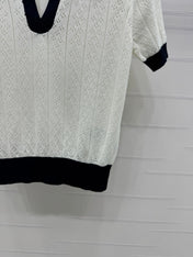 VALENTINO 25S HOLLOW V-NECK BLOUSE 264161