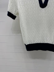 VALENTINO 25S HOLLOW V-NECK BLOUSE 264161