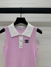 CHANEL 25S DOUBLE C LOGO KNIT COLLAR VEST 264071