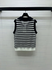 MONCLER 26S SLEEVELESS STRIPED KNIT POLO TOP 675