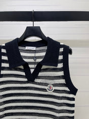 MONCLER 26S SLEEVELESS STRIPED KNIT POLO TOP 675