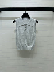 CHANEL 26S SLEEVELESS KNIT POLO TOP 1337