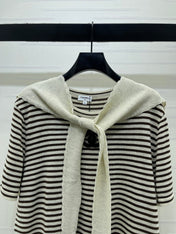 CHANEL 26S STRIPED KNIT TOP WITH SHOULDER TIE 1326