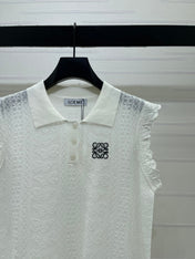 LOEWE 26S RUFFLE-SLEEVE KNIT POLO SHIRT 577