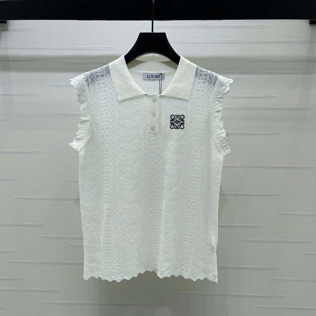 LOEWE 26S RUFFLE-SLEEVE KNIT POLO SHIRT 577