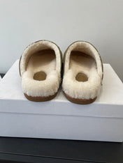 CELINE 26S FUR-LINED MULES IN OLIVE GREEN SUEDE