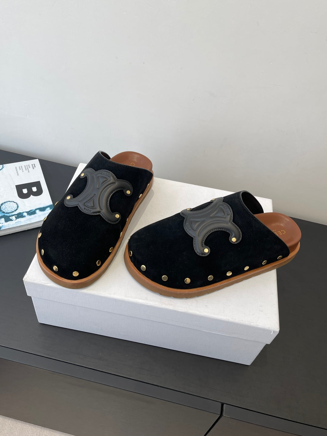 CELINE 26S MULE IN BLACK SUEDE