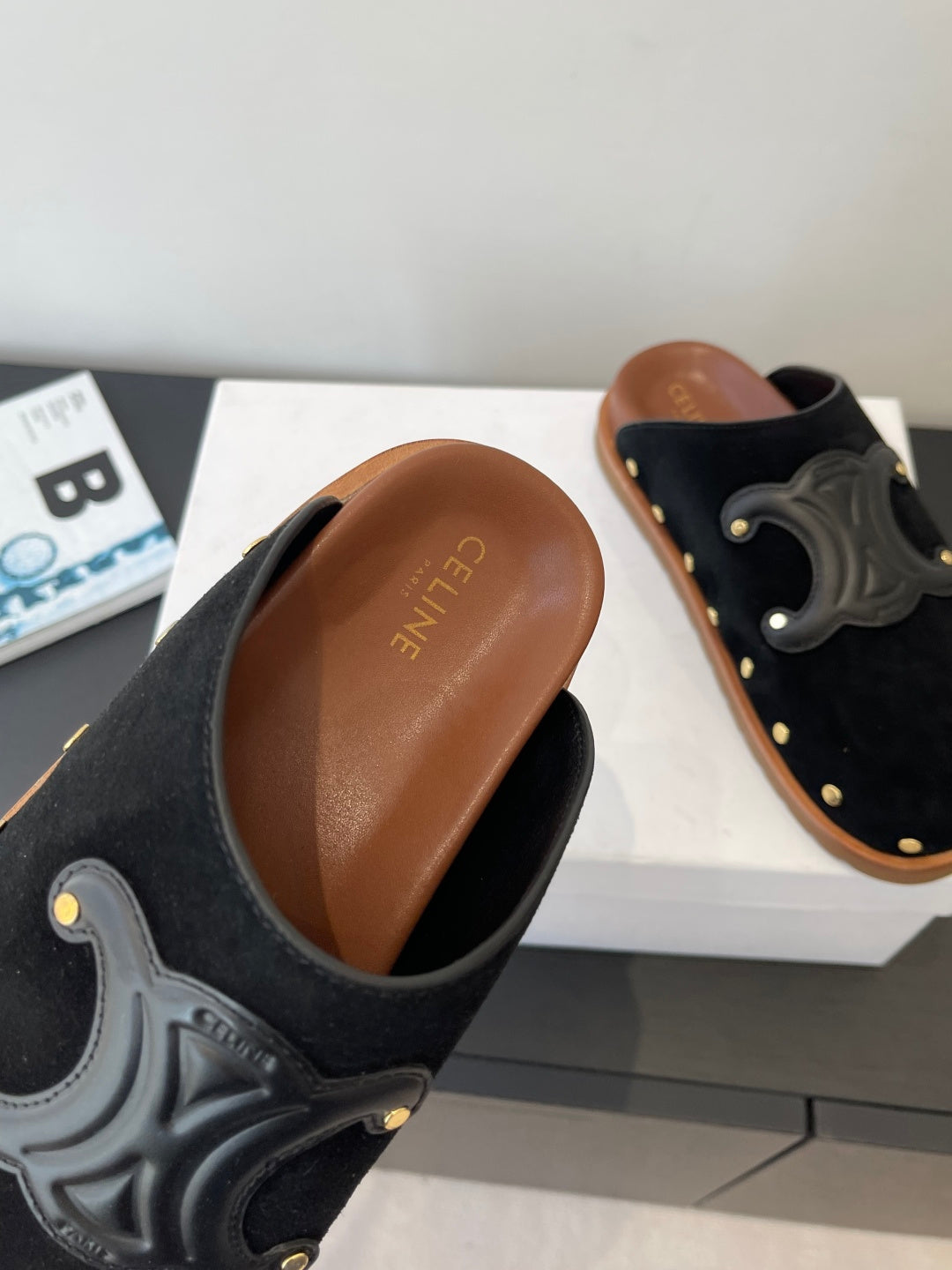 CELINE 26S MULE IN BLACK SUEDE