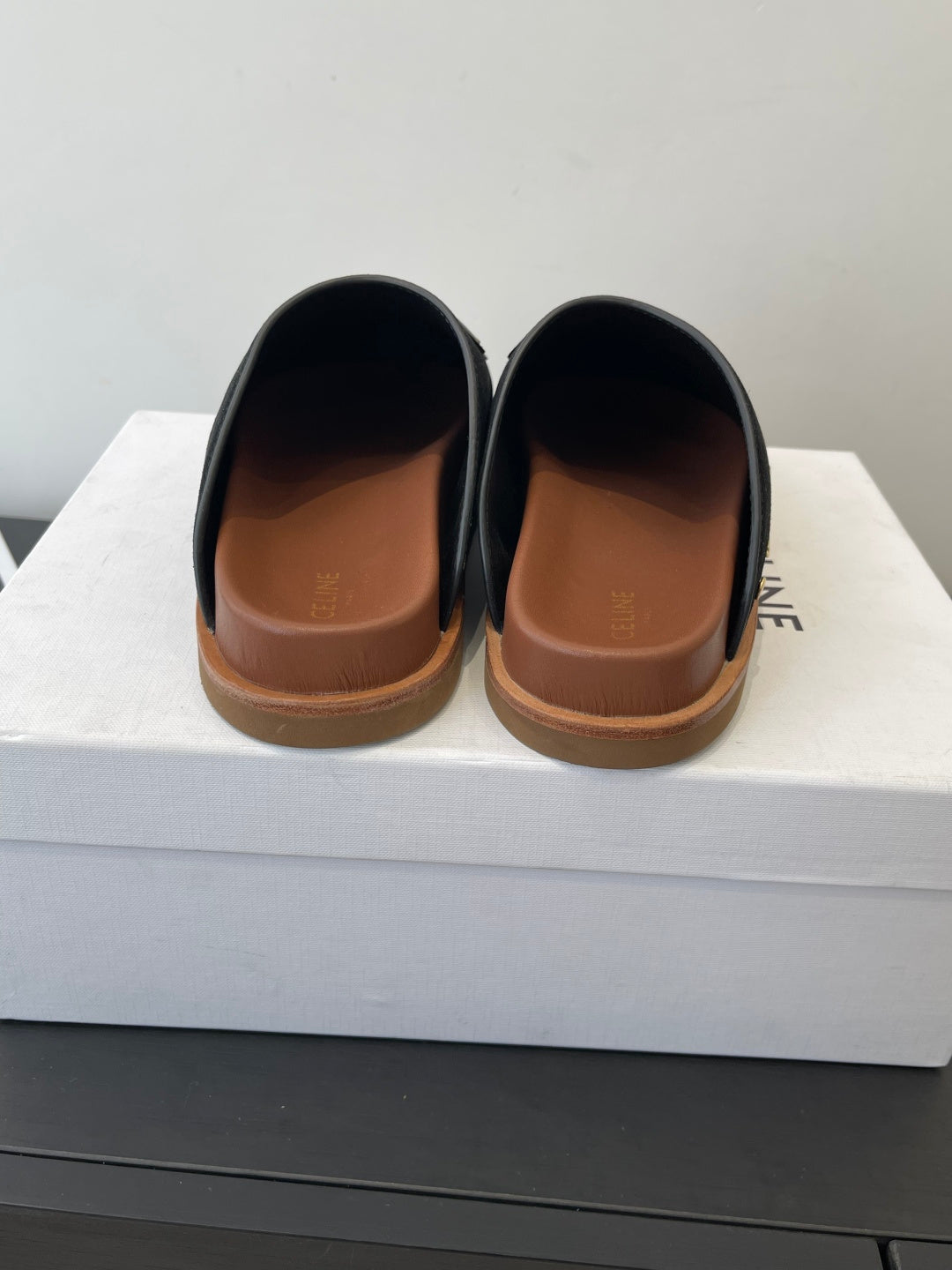 CELINE 26S MULE IN BLACK SUEDE