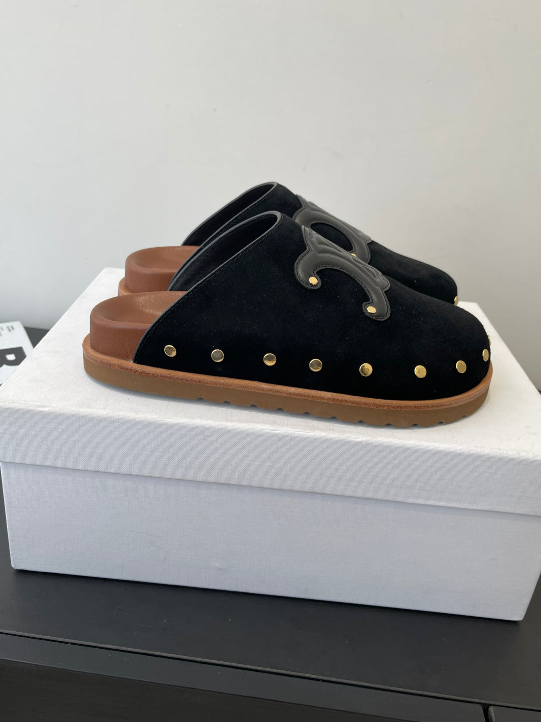 CELINE 26S MULE IN BLACK SUEDE