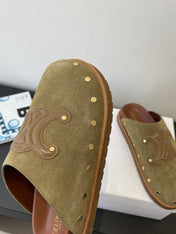 CELINE 26S MULE IN OLIVE GREEN SUEDE