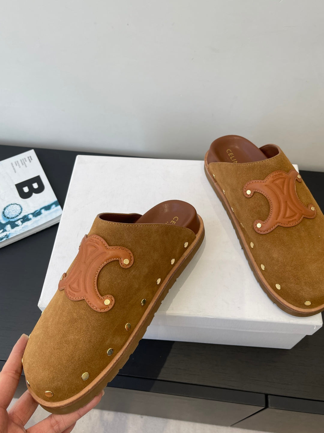 CELINE 26S MULE IN BROWN SUEDE