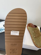 CELINE 26S MULE IN OLIVE GREEN SUEDE