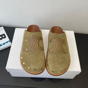 CELINE 26S MULE IN OLIVE GREEN SUEDE