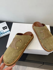 CELINE 26S MULE IN OLIVE GREEN SUEDE
