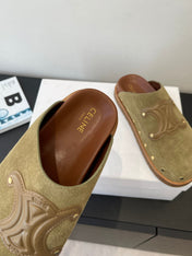 CELINE 26S MULE IN OLIVE GREEN SUEDE