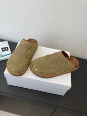 CELINE 26S MULE IN OLIVE GREEN SUEDE