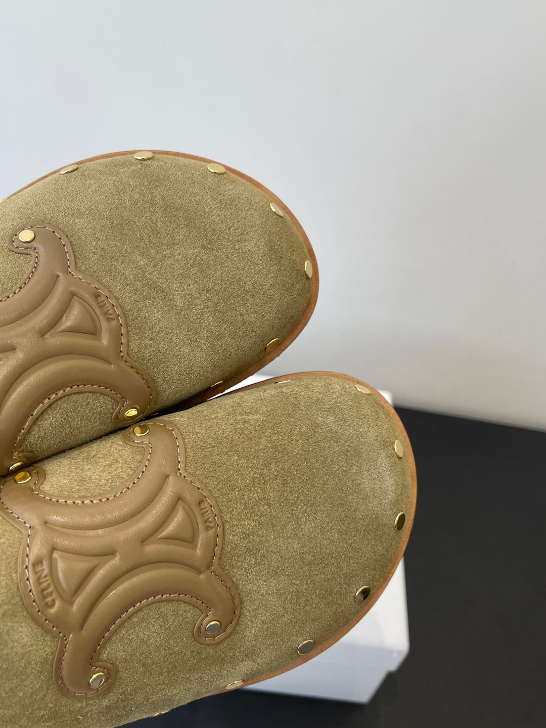 CELINE 26S MULE IN OLIVE GREEN SUEDE