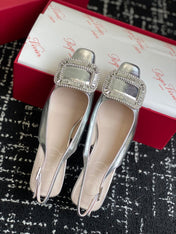 ROGER VIVIER 25S VIVIER SLINGBACK 45MM IN SILVER CALFSKIN EMBELLISHED CRYSTALS
