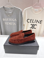 YSL 25S LOAFERS IN RED MAHOGANY SUEDE WITH GOLD HARDWARE