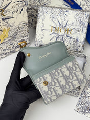 DIOR 25S SADDLE JASMINE GUSSET CARD HOLDER 10 IN GRAY OBLIQUE JACQUARD CANVAS