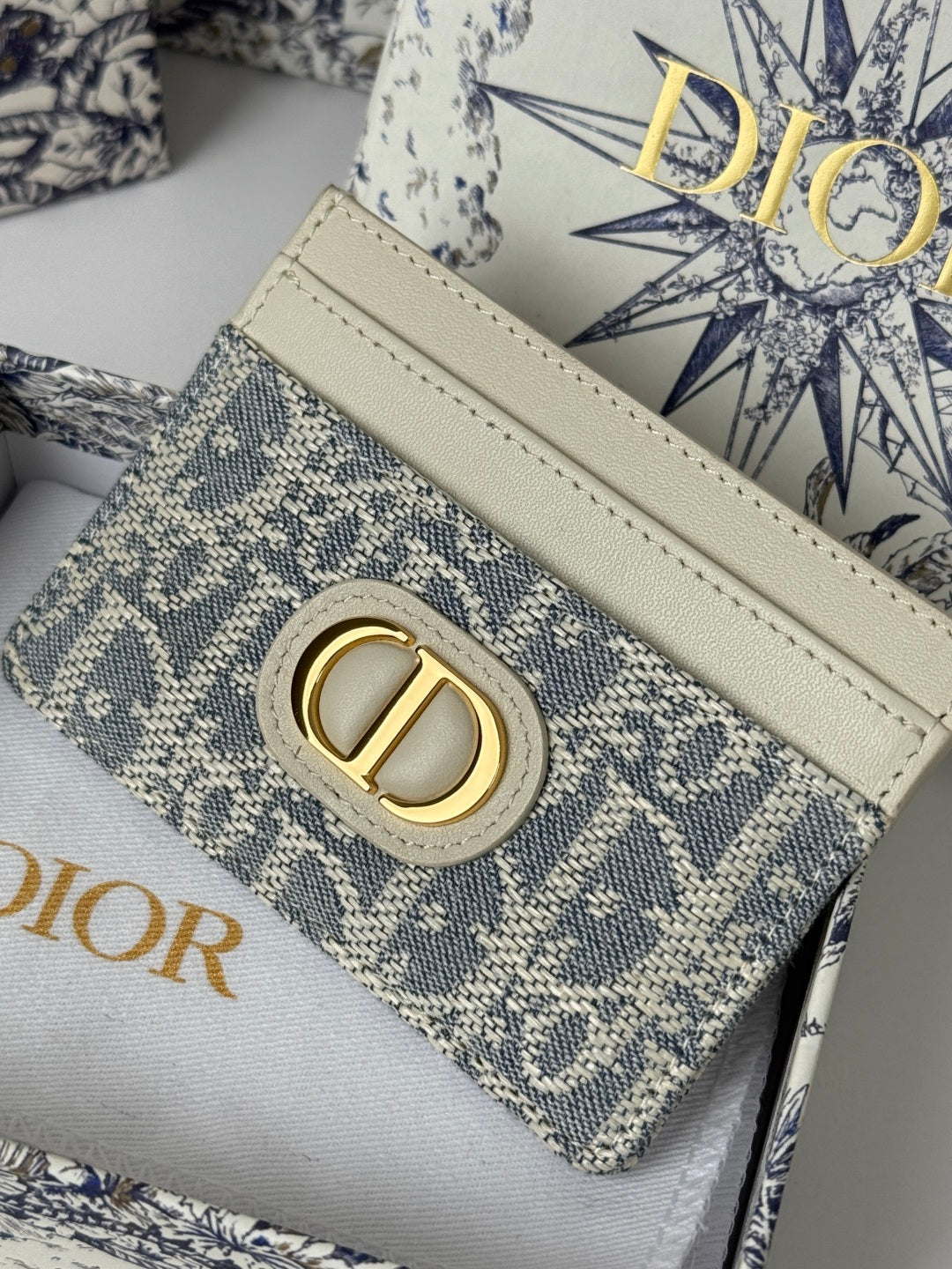 DIOR 25S 30 MONTAIGNE CARD HOLDER 10 IN IVORY OBLIQUE JACQUARD CANVAS