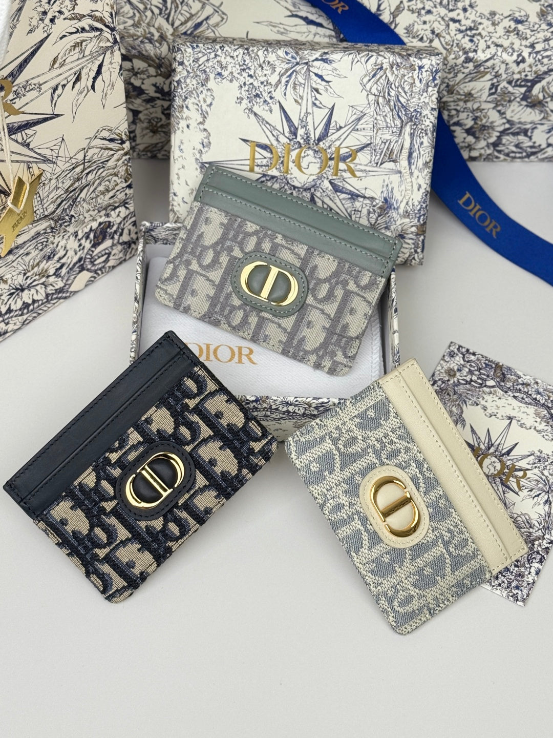 DIOR 25S 30 MONTAIGNE CARD HOLDER 10 IN BLACK OBLIQUE JACQUARD CANVAS